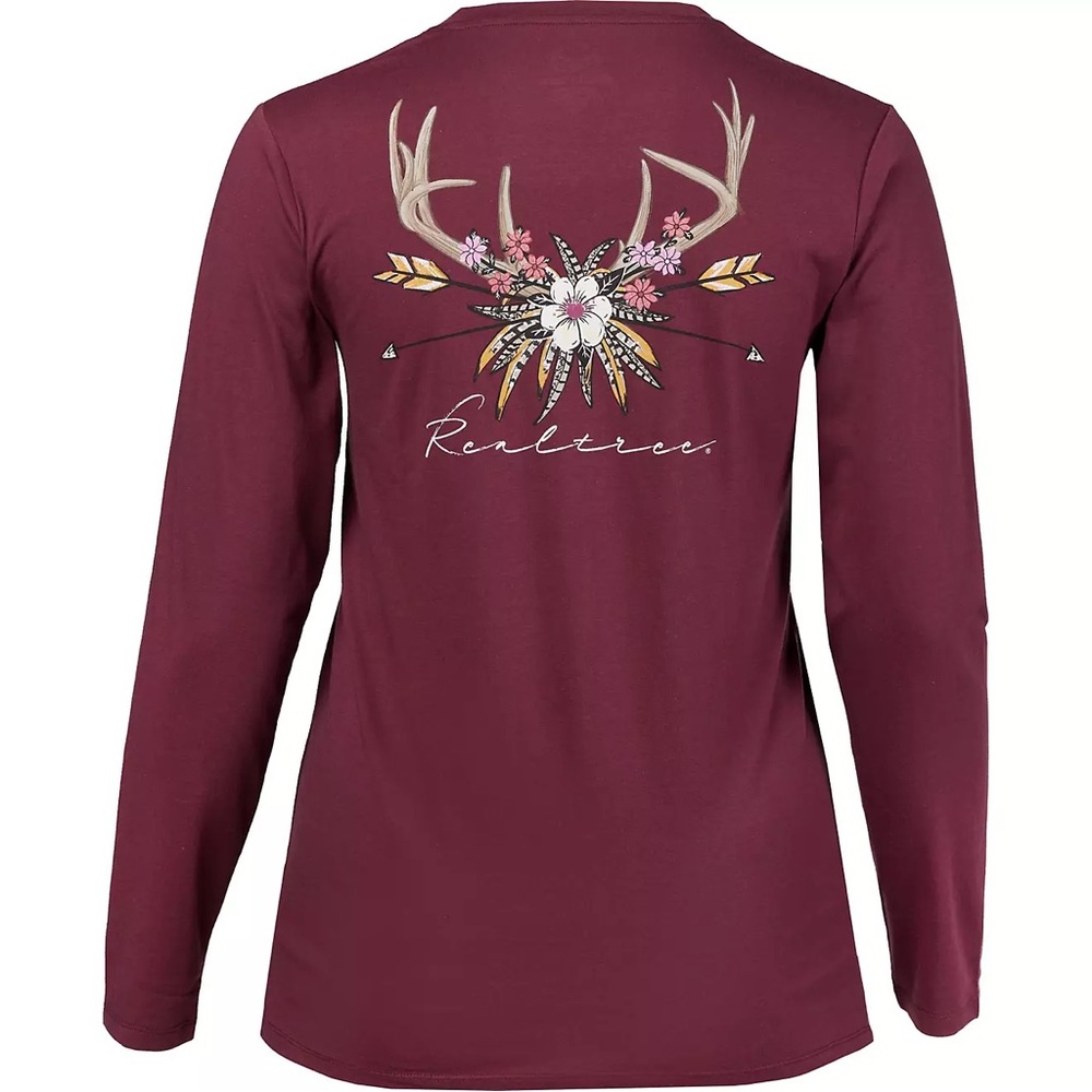 NWT Realtree Women's Feathers Flowers Antlers Long Sleeve Top Size M
